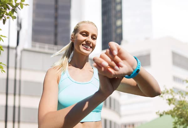 A person checking their smart watch