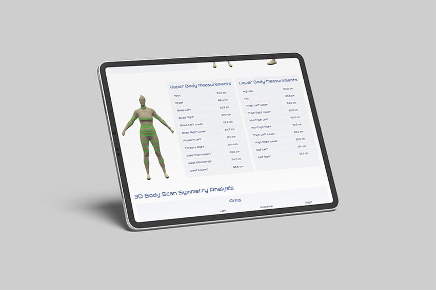 3D body scan results displayed on a tablet