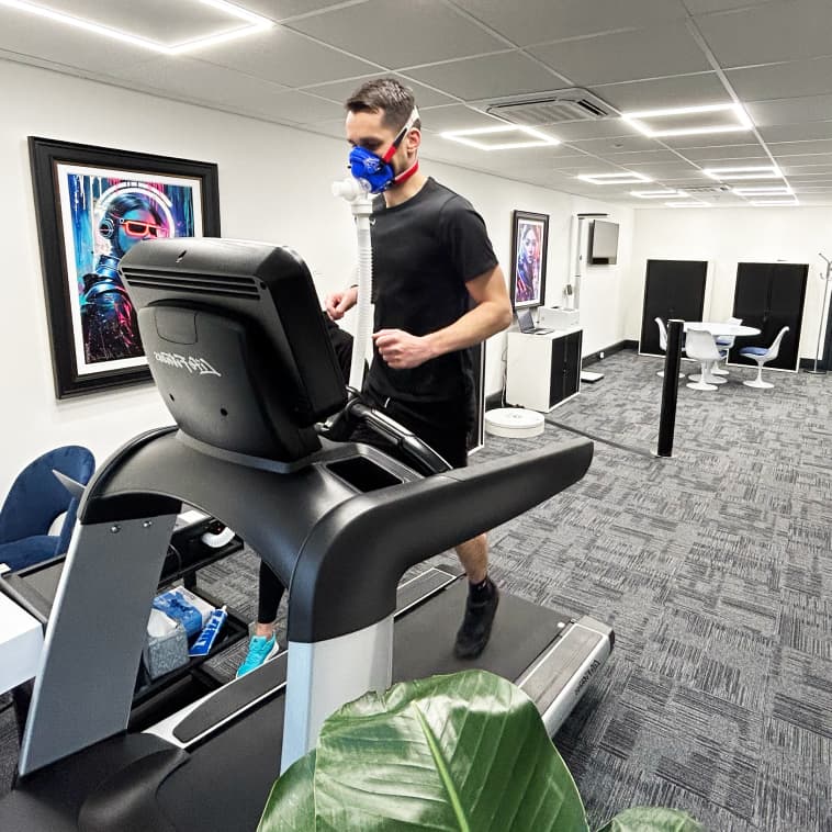 Person on treadmill during VO2 Max test