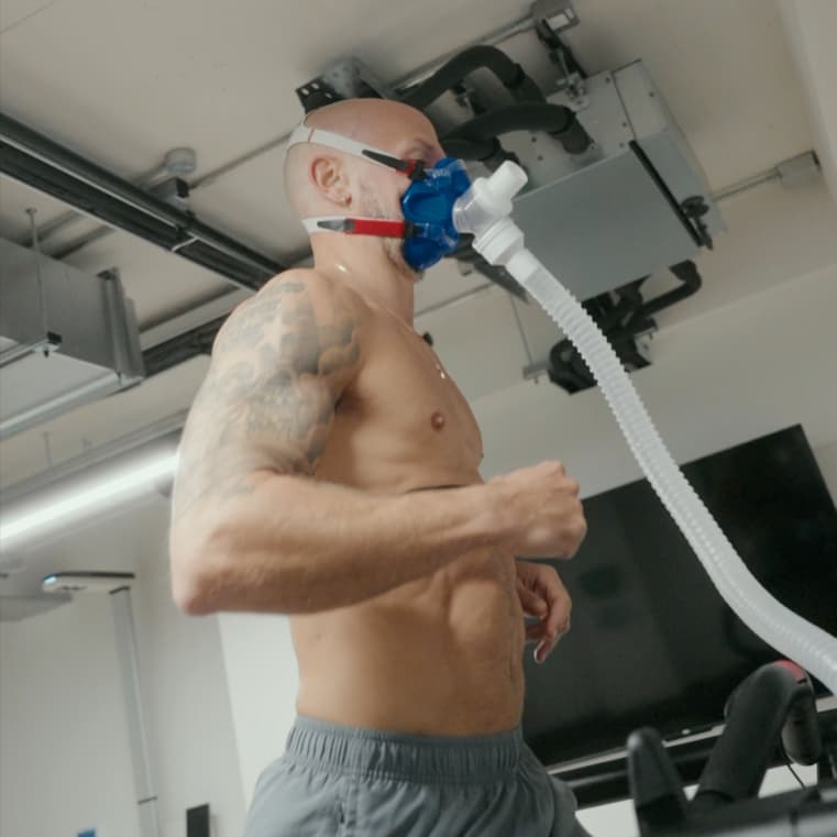 Athlete running on treadmill during VO2 Max test