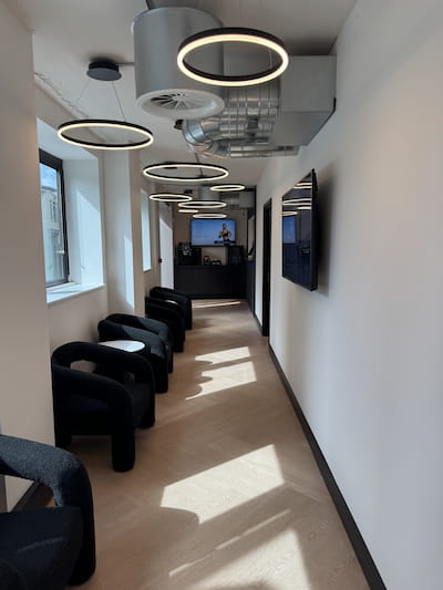 A view down our reception seating area